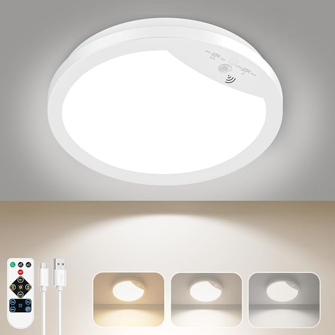 9" Rechargeable Motion Sensor Ceiling Light with Remote, Battery Operated
